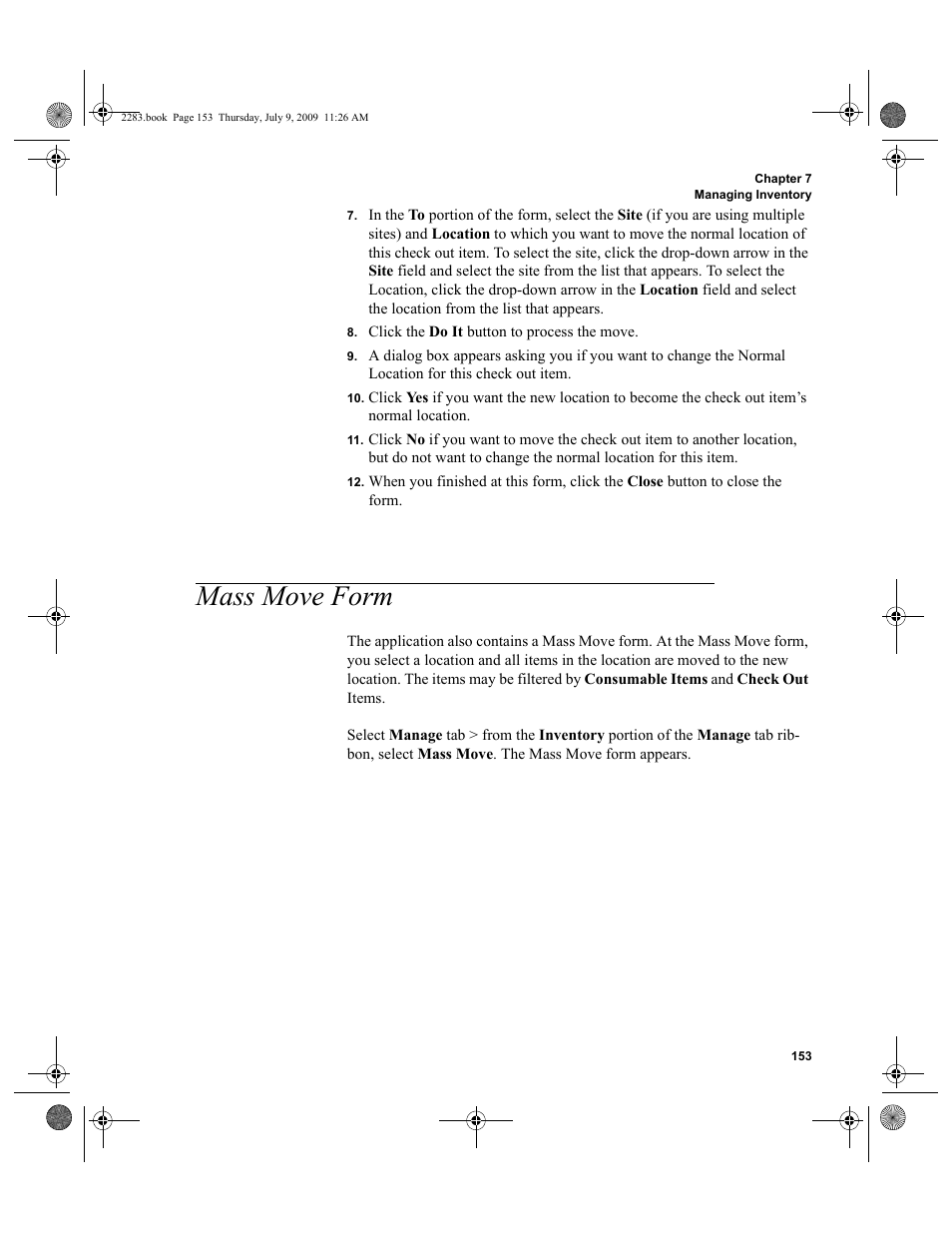 Mass move form, Mass move form 153 | IntelliTrack Check In/Out User Manual | Page 181 / 474