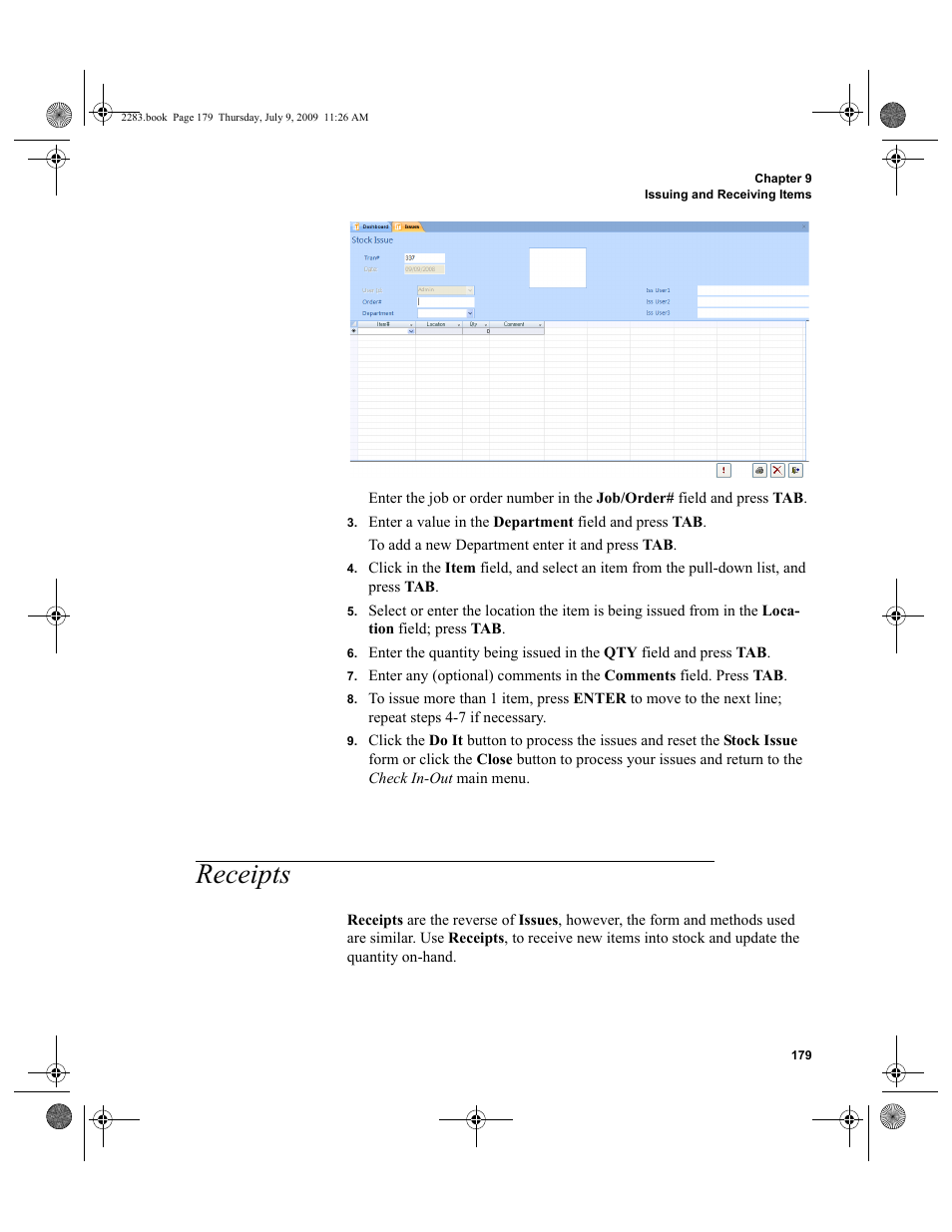 Receipts, Receipts 179 | IntelliTrack Check In/Out User Manual | Page 207 / 474
