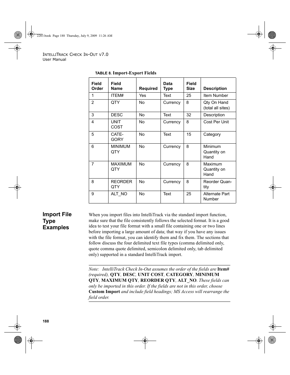 Import file type examples, Import file type examples 188 | IntelliTrack Check In/Out User Manual | Page 216 / 474