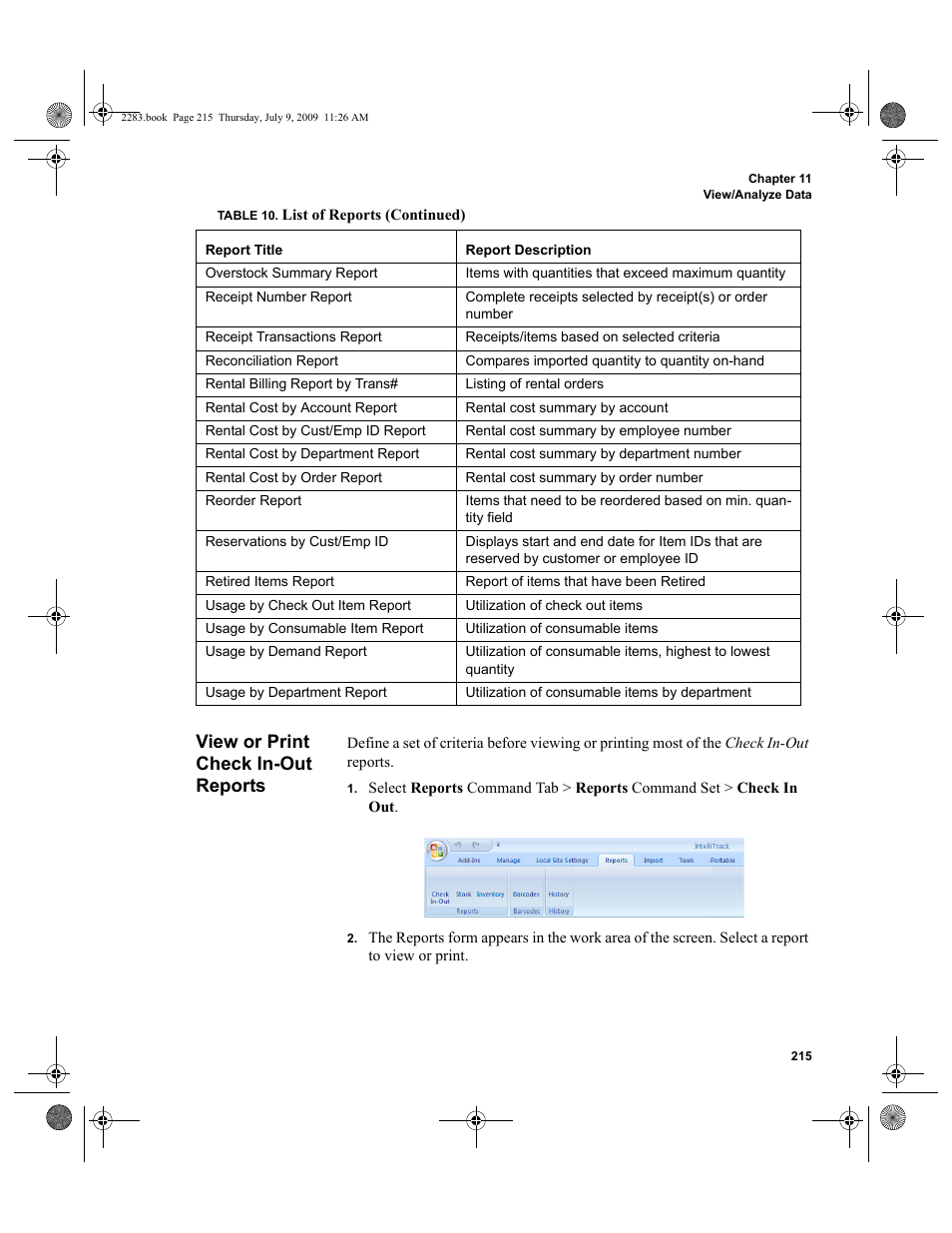 View or print check in-out reports, View or print check in-out reports 215 | IntelliTrack Check In/Out User Manual | Page 243 / 474