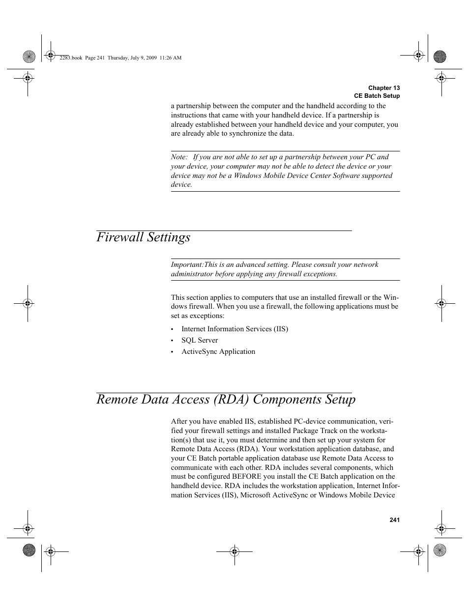 Firewall settings, Remote data access (rda) components setup, Firewall settings 241 | Remote data access (rda) components setup 241, Remote data access (rda) compo, Please refer to, Remote data access (rda) components | IntelliTrack Check In/Out User Manual | Page 269 / 474