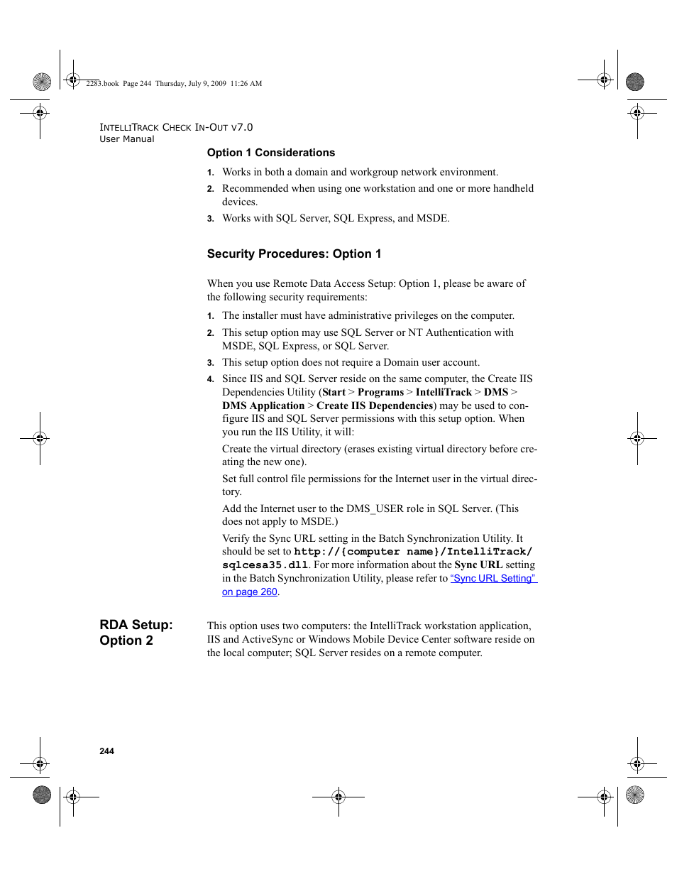 Rda setup: option 2, Security procedures: option 1 | IntelliTrack Check In/Out User Manual | Page 272 / 474