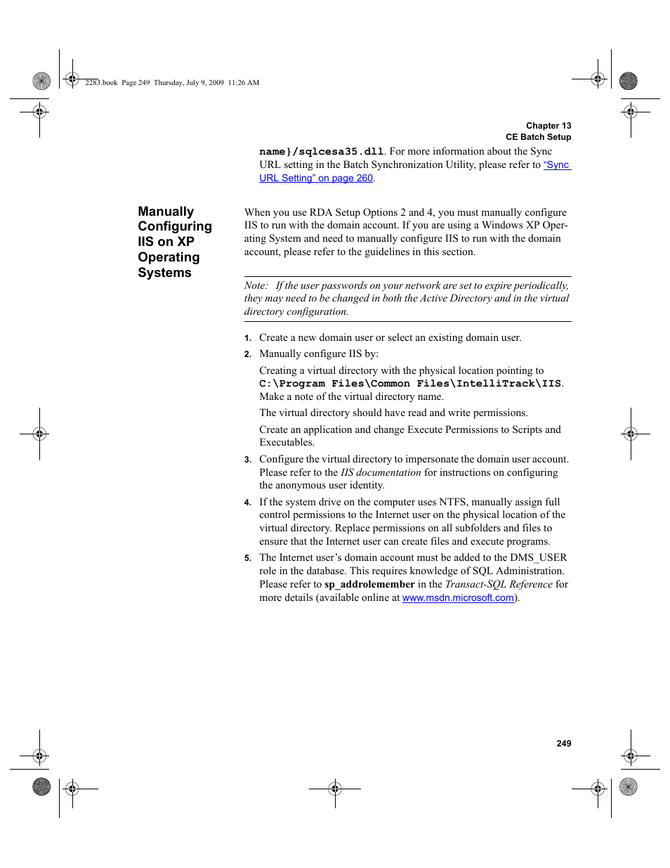 Manually configuring iis on xp operating systems, Manu | IntelliTrack Check In/Out User Manual | Page 277 / 474