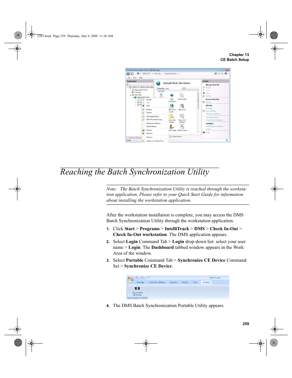 Reaching the batch synchronization utility, Reaching the batch synchronization utility 259 | IntelliTrack Check In/Out User Manual | Page 287 / 474