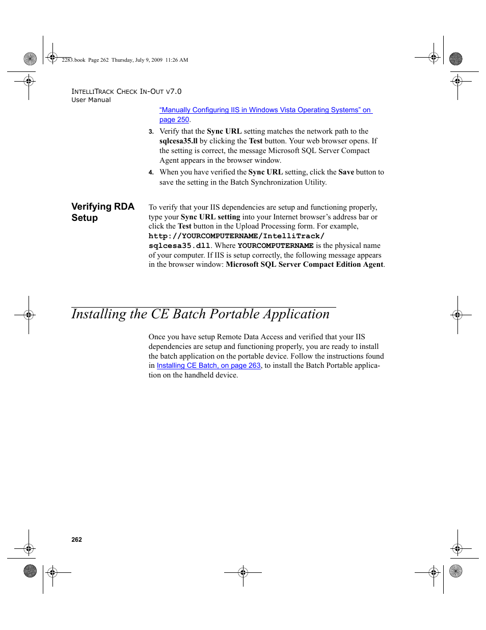 Verifying rda setup, Installing the ce batch portable application, Installing the ce batch portable application 262 | IntelliTrack Check In/Out User Manual | Page 290 / 474