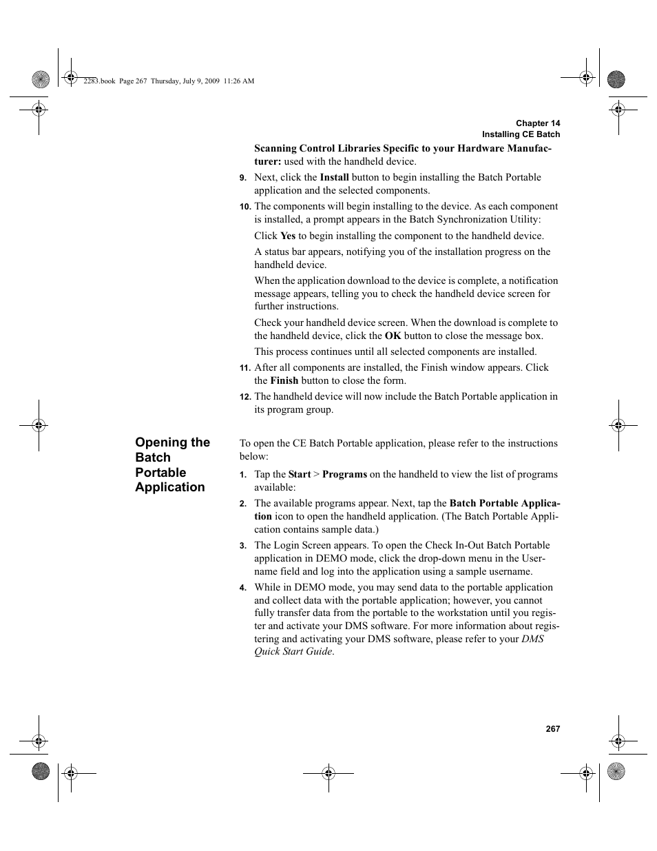 Opening the batch portable application, Opening the batch portable application 267 | IntelliTrack Check In/Out User Manual | Page 295 / 474