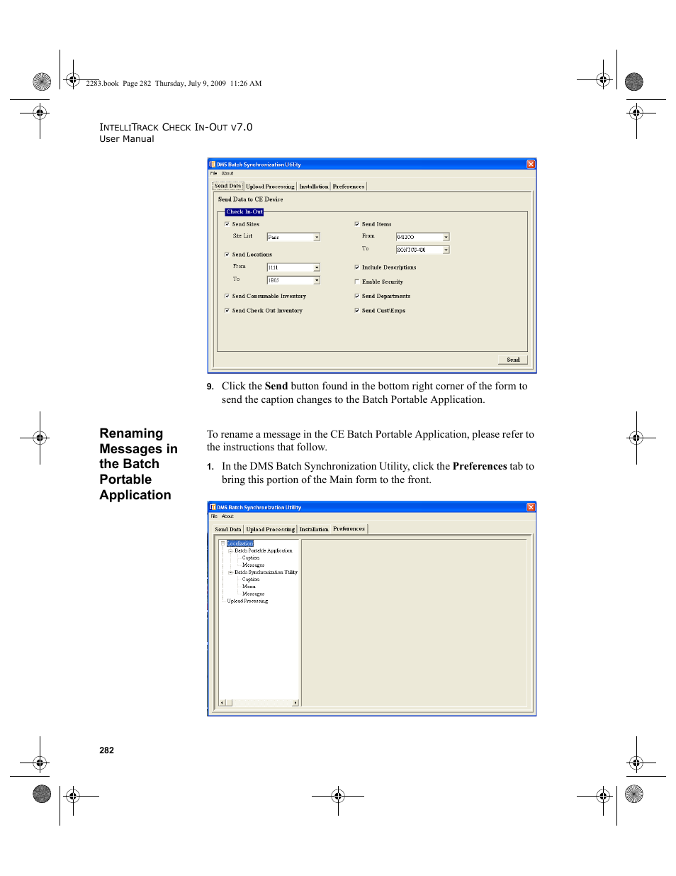 Renaming messages in the batch portable, Application 282 | IntelliTrack Check In/Out User Manual | Page 310 / 474