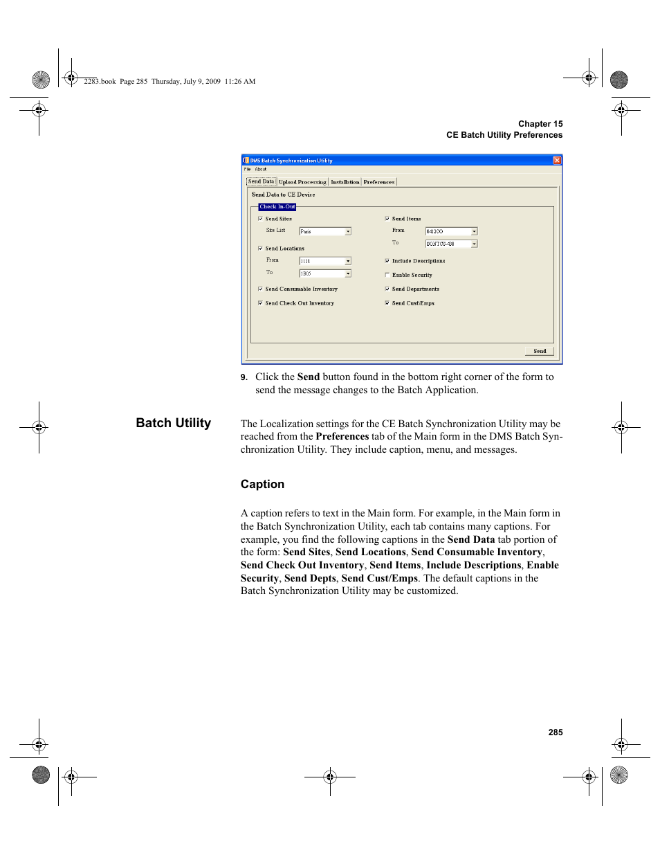 Batch utility, Caption, Batch utility 285 | IntelliTrack Check In/Out User Manual | Page 313 / 474