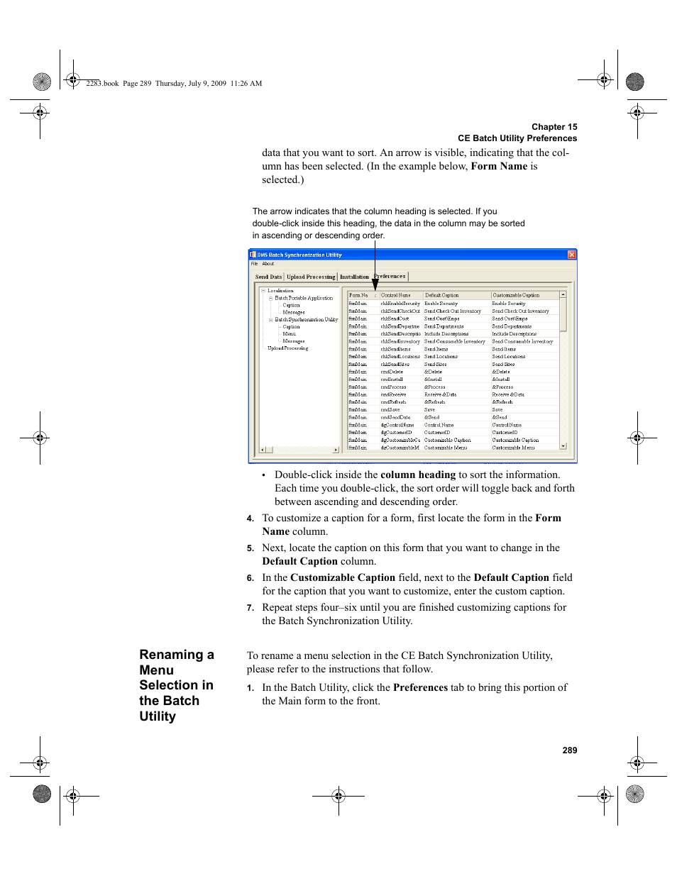 Renaming a menu selection in the batch utility, Renaming a menu selection in the batch utility 289 | IntelliTrack Check In/Out User Manual | Page 317 / 474