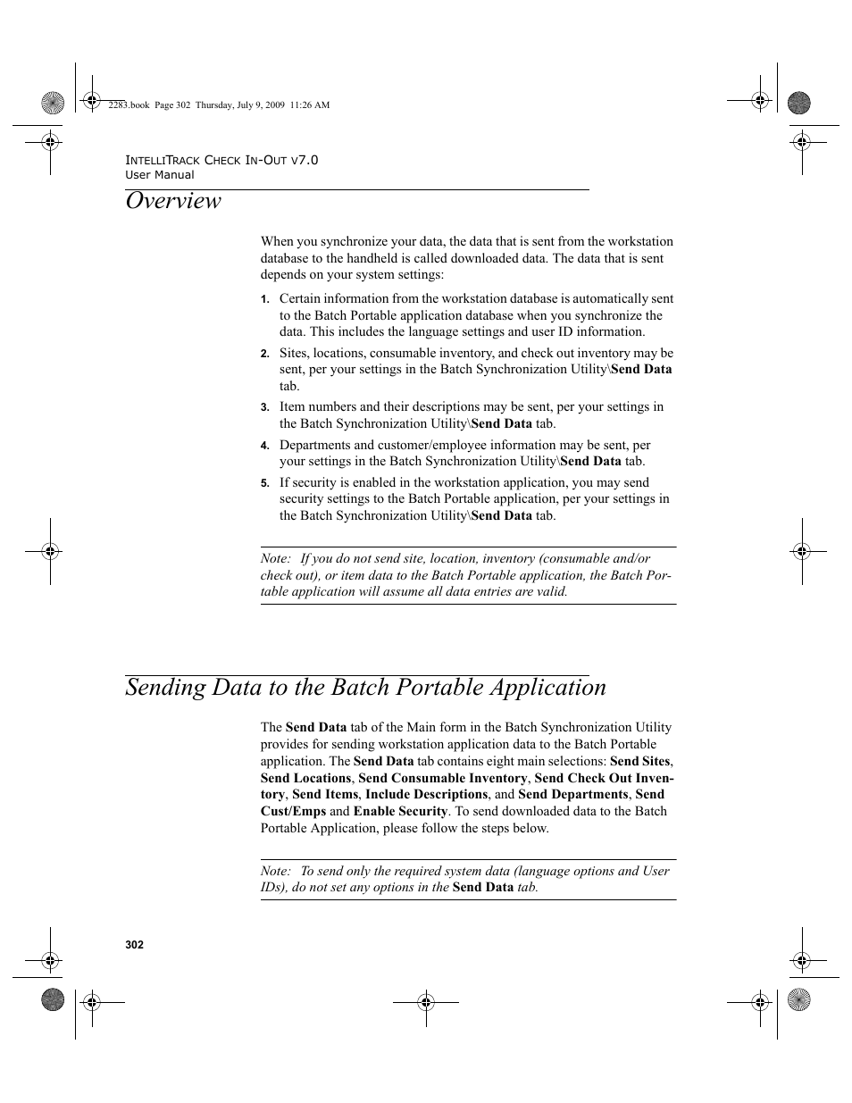 Overview, Sending data to the batch portable application, Overview 302 | Sending data to the batch portable application 302 | IntelliTrack Check In/Out User Manual | Page 330 / 474