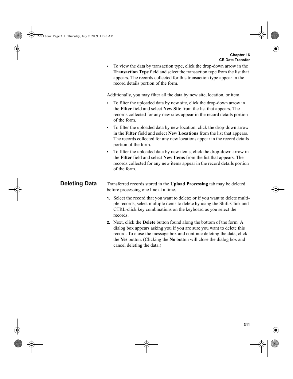 Deleting data, Deleting data 311 | IntelliTrack Check In/Out User Manual | Page 339 / 474