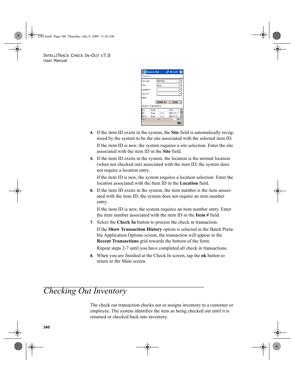 Checking out inventory, Checking out inventory 340 | IntelliTrack Check In/Out User Manual | Page 368 / 474