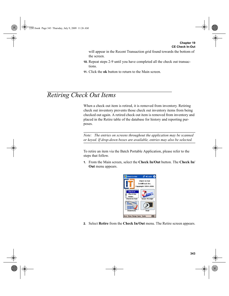 Retiring check out items, Retiring check out items 343 | IntelliTrack Check In/Out User Manual | Page 371 / 474