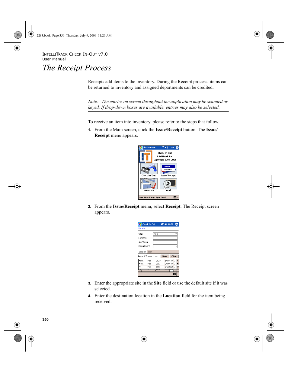 The receipt process | IntelliTrack Check In/Out User Manual | Page 378 / 474