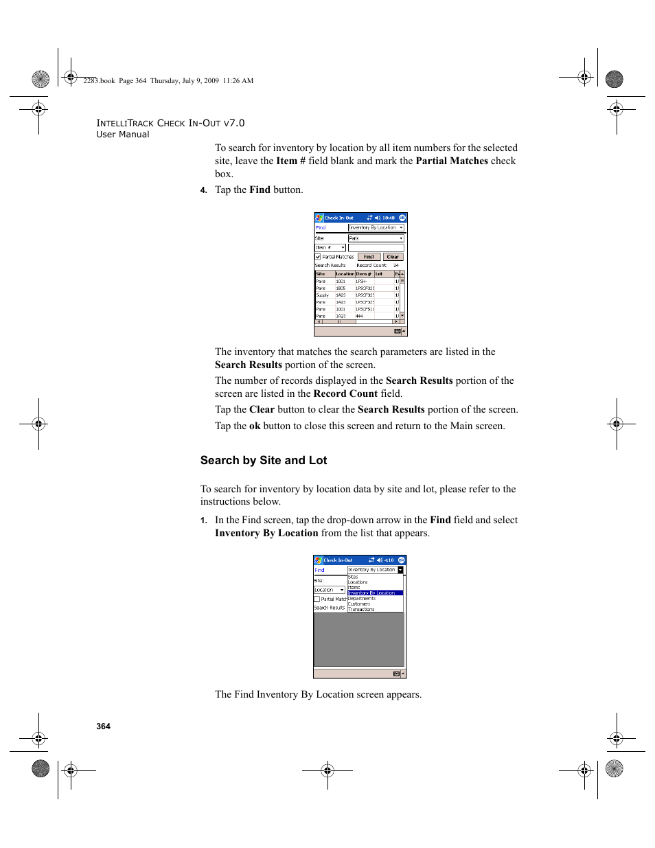 Search by site and lot | IntelliTrack Check In/Out User Manual | Page 392 / 474