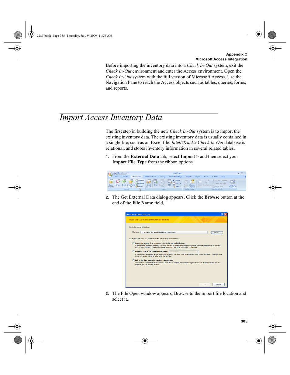 Import access inventory data, Import access inventory data 385 | IntelliTrack Check In/Out User Manual | Page 413 / 474