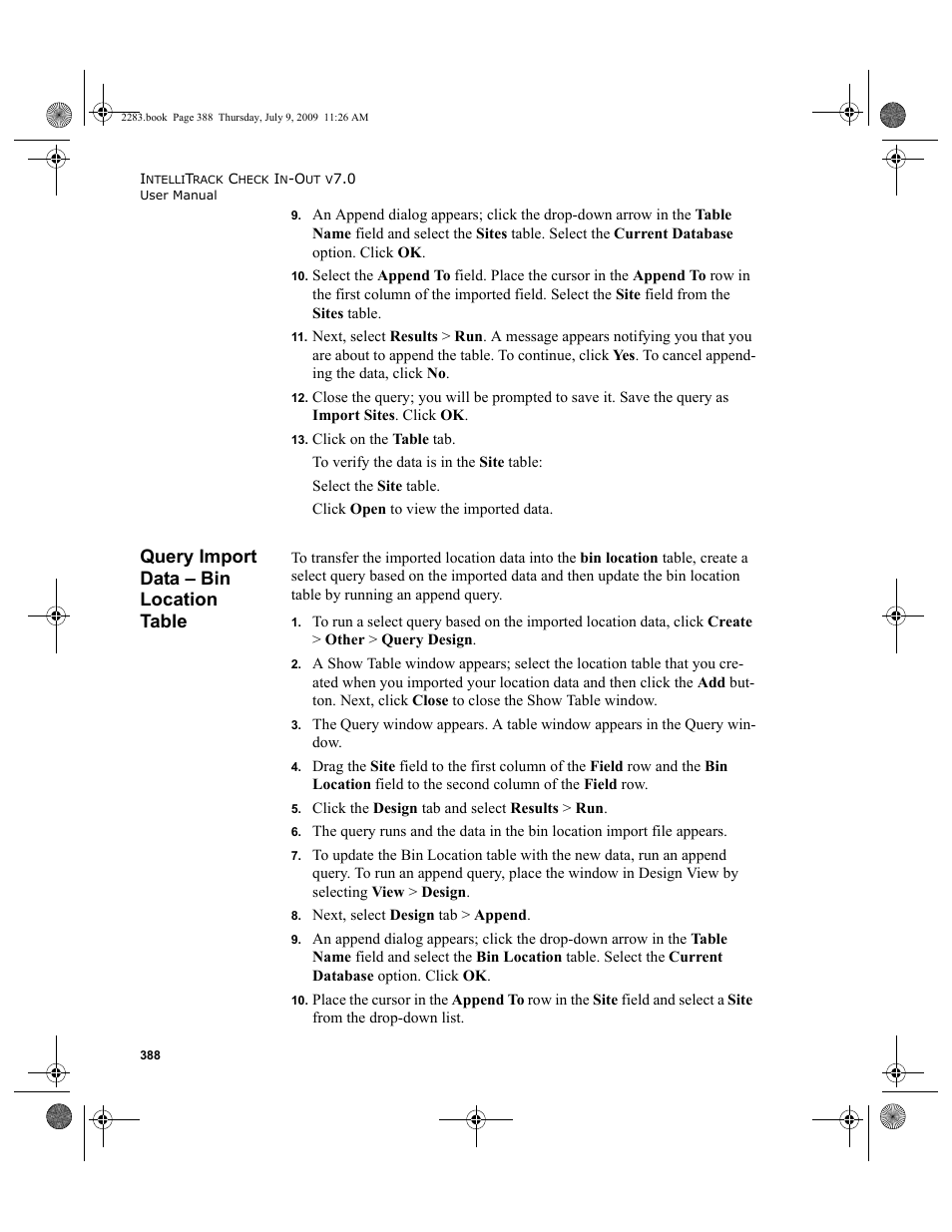 Query import data - bin location table, Query import data – bin location table, Query import data – bin location table 388 | Query import data – bin location | IntelliTrack Check In/Out User Manual | Page 416 / 474