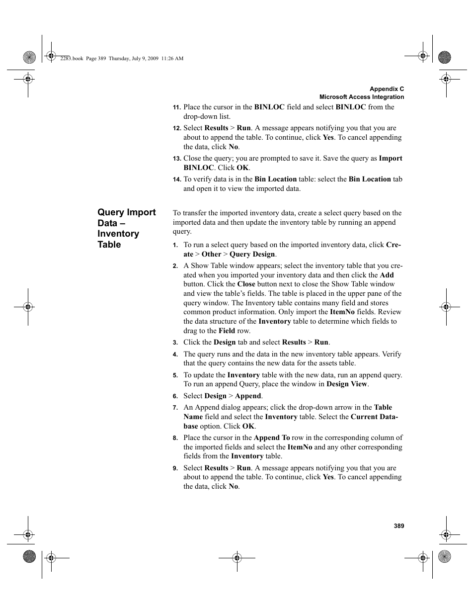 Query import data - inventory table, Query import data – inventory table, Query import data – inventory table 389 | IntelliTrack Check In/Out User Manual | Page 417 / 474