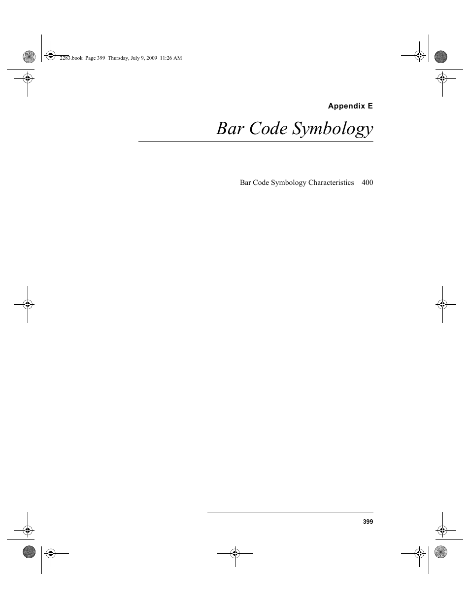 Appendix e, Bar code symbology, Appendix e: bar code symbology | IntelliTrack Check In/Out User Manual | Page 427 / 474