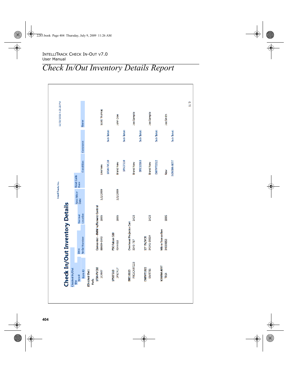 Check in/out inventory details report, Check in/out inventory details report 404 | IntelliTrack Check In/Out User Manual | Page 432 / 474