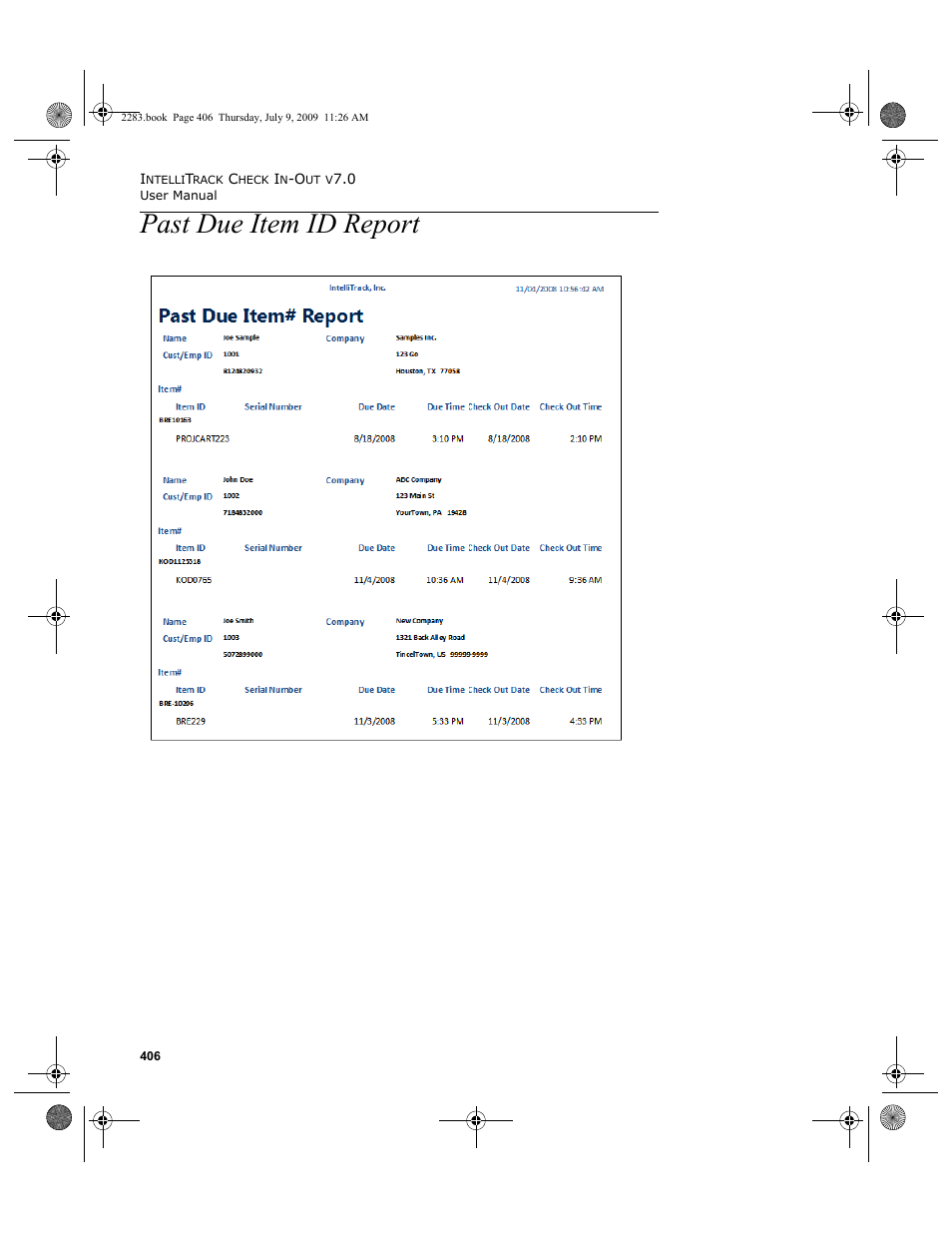 Past due item id report, Past due item id report 406 | IntelliTrack Check In/Out User Manual | Page 434 / 474