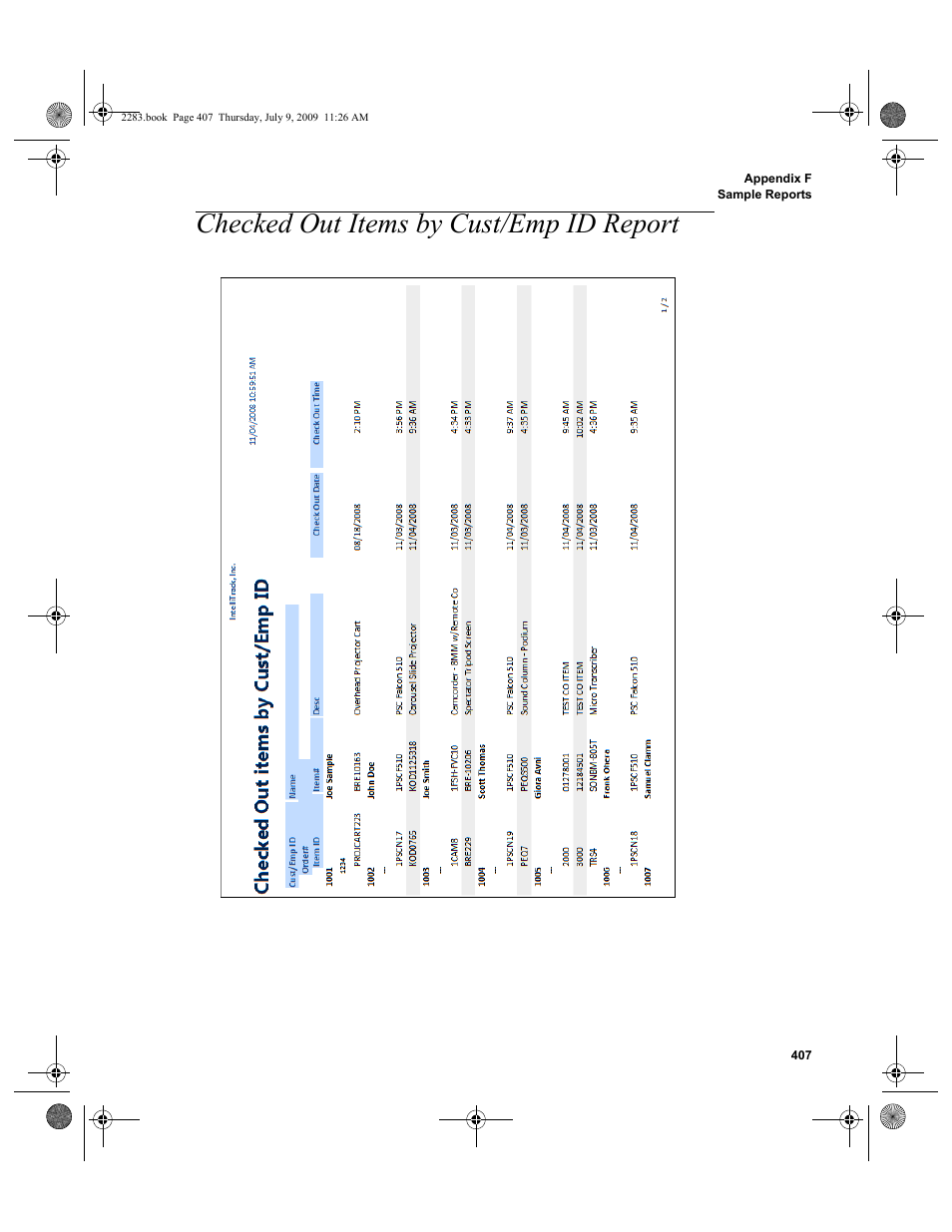 Checked out items by cust/emp id report, Checked out items by cust/emp id report 407 | IntelliTrack Check In/Out User Manual | Page 435 / 474