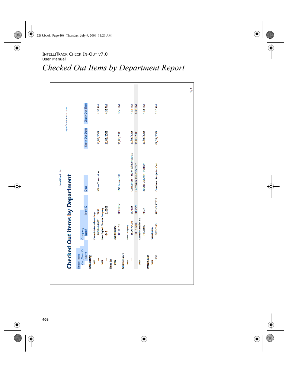 Checked out items by department report, Checked out items by department report 408 | IntelliTrack Check In/Out User Manual | Page 436 / 474