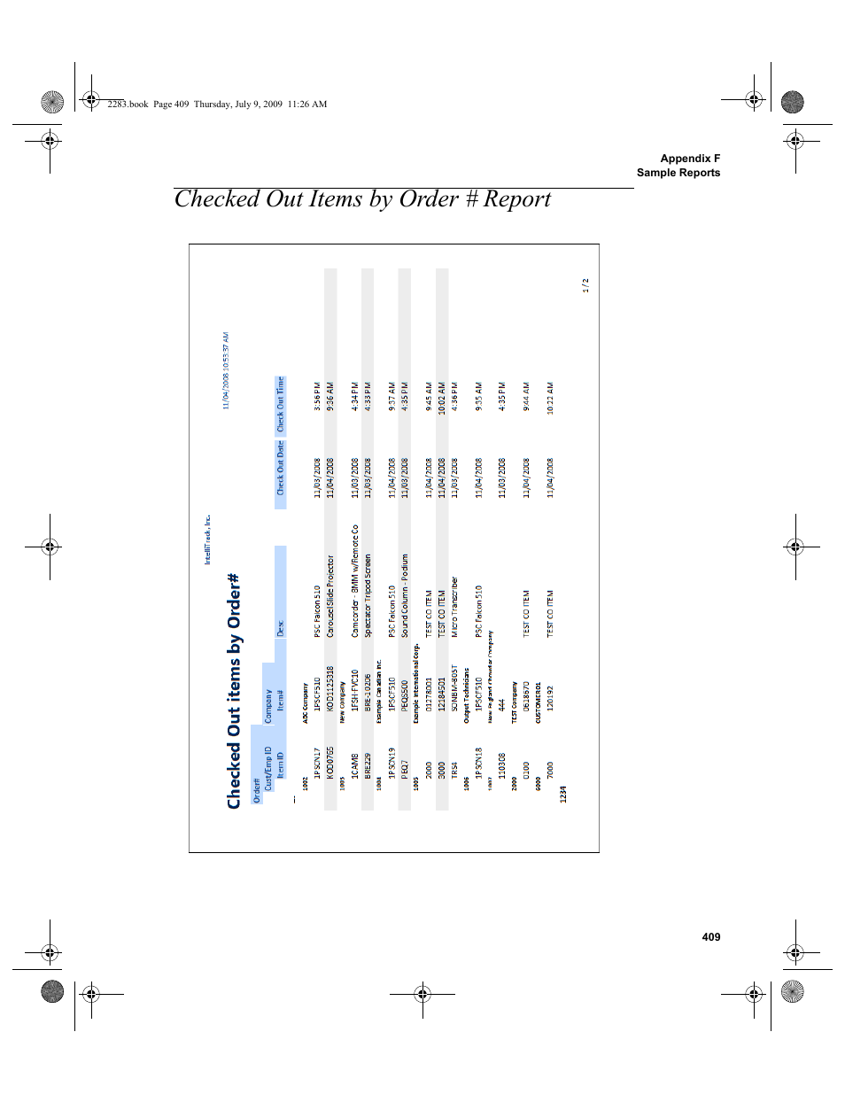 Checked out items by order # report, Checked out items by order # report 409 | IntelliTrack Check In/Out User Manual | Page 437 / 474