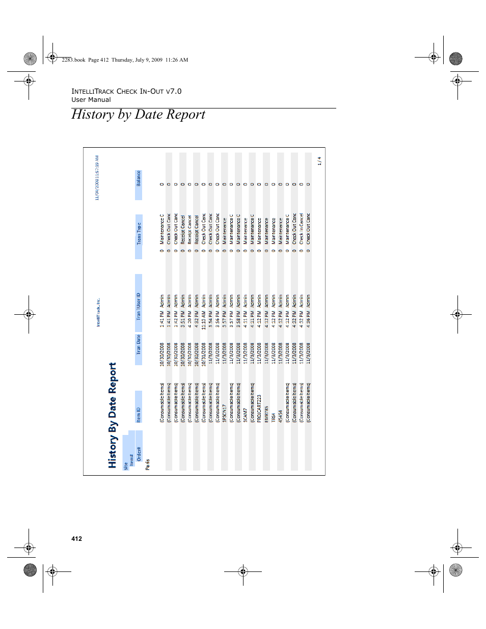 History by date report, History by date report 412 | IntelliTrack Check In/Out User Manual | Page 440 / 474