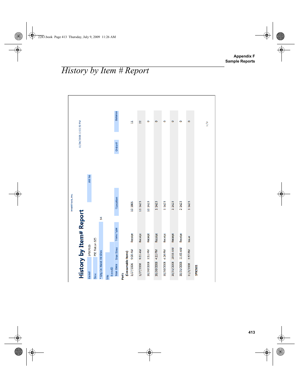 History by item # report, History by item # report 413 | IntelliTrack Check In/Out User Manual | Page 441 / 474