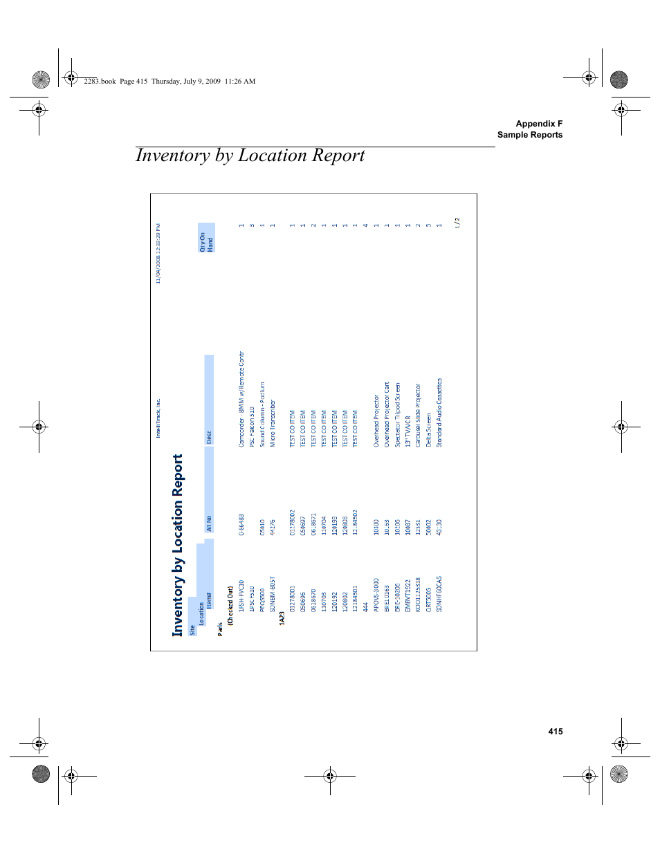 Inventory by location report, Inventory by location report 415 | IntelliTrack Check In/Out User Manual | Page 443 / 474