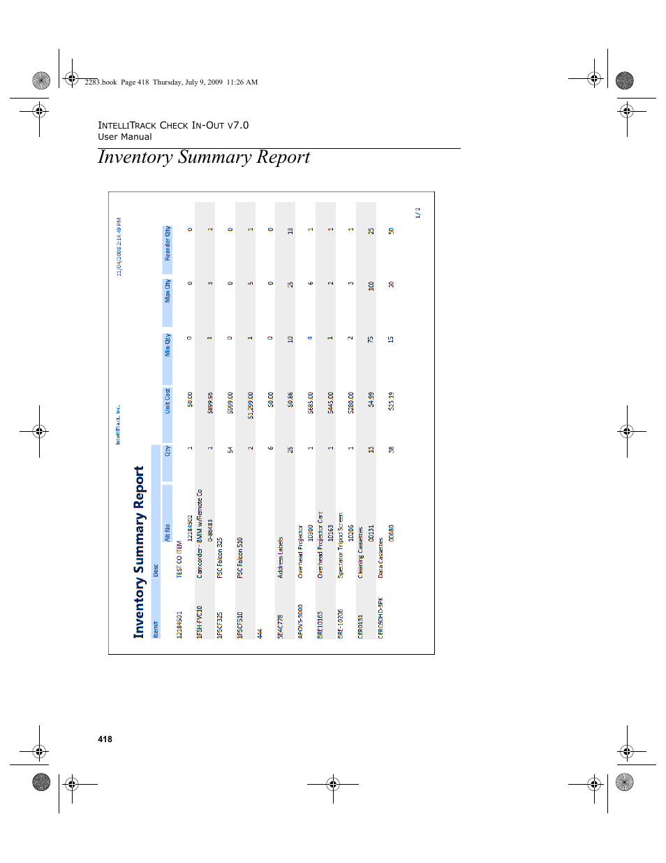 Inventory summary report, Inventory summary report 418 | IntelliTrack Check In/Out User Manual | Page 446 / 474