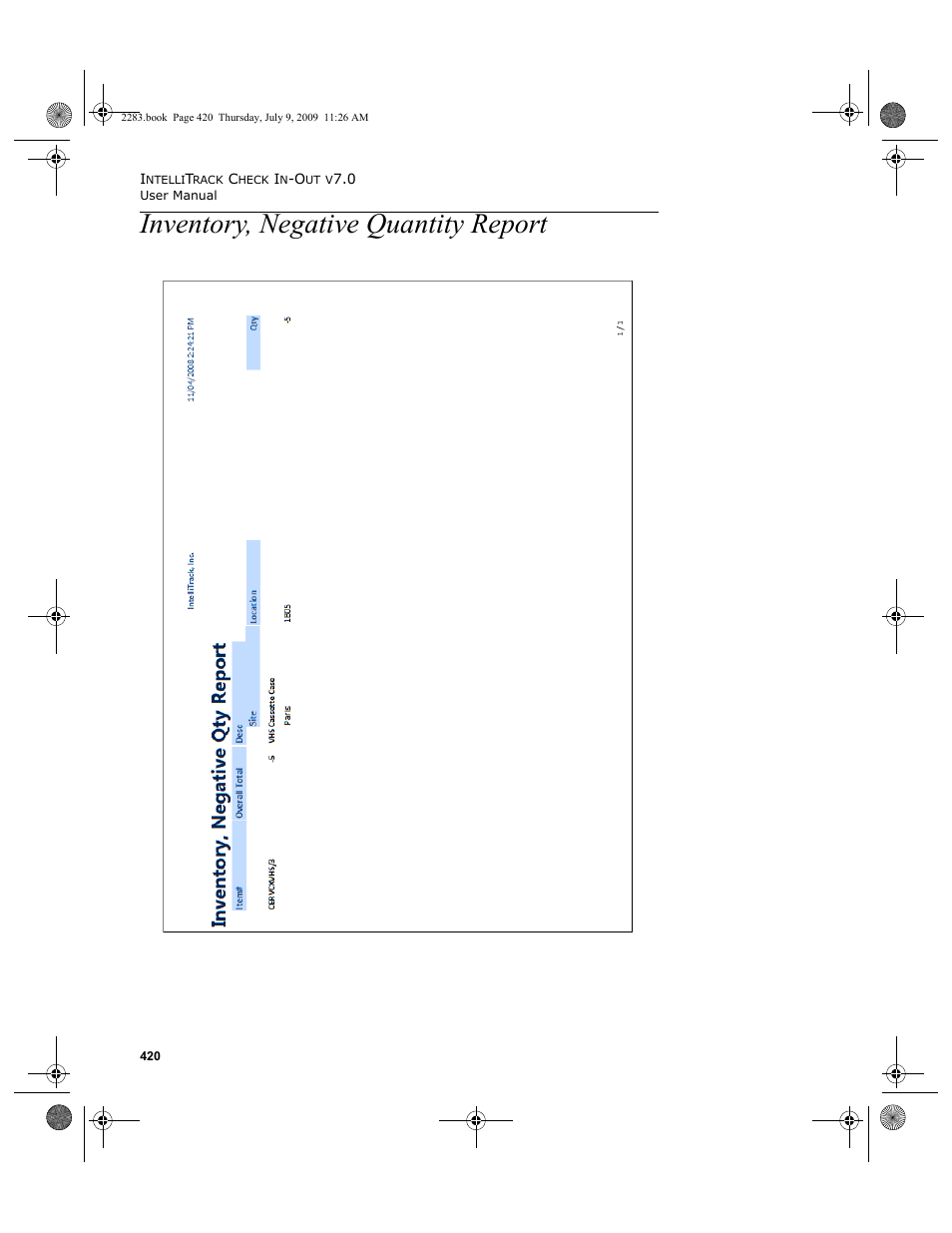 Inventory, negative quantity report, Inventory, negative quantity report 420 | IntelliTrack Check In/Out User Manual | Page 448 / 474