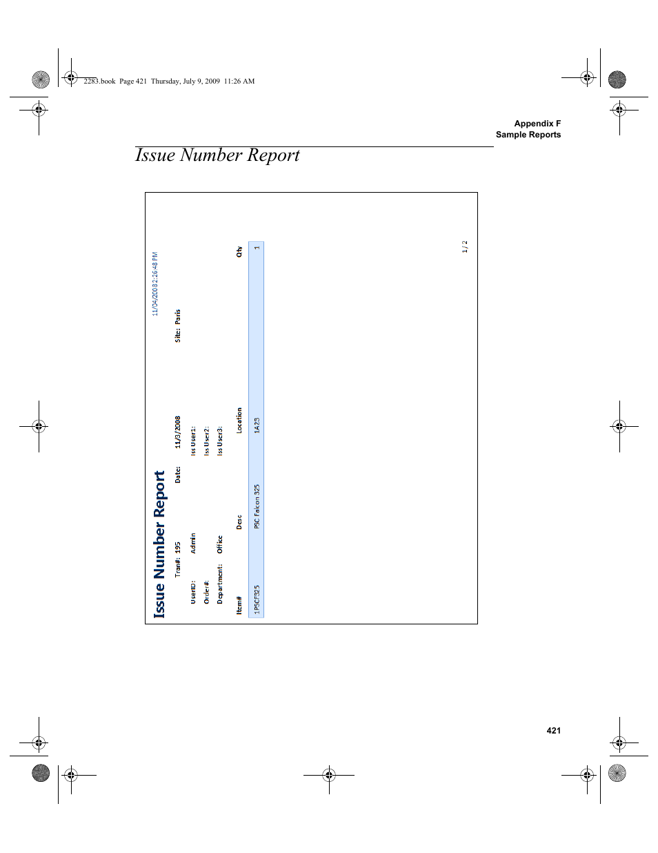 Issue number report, Issue number report 421 | IntelliTrack Check In/Out User Manual | Page 449 / 474