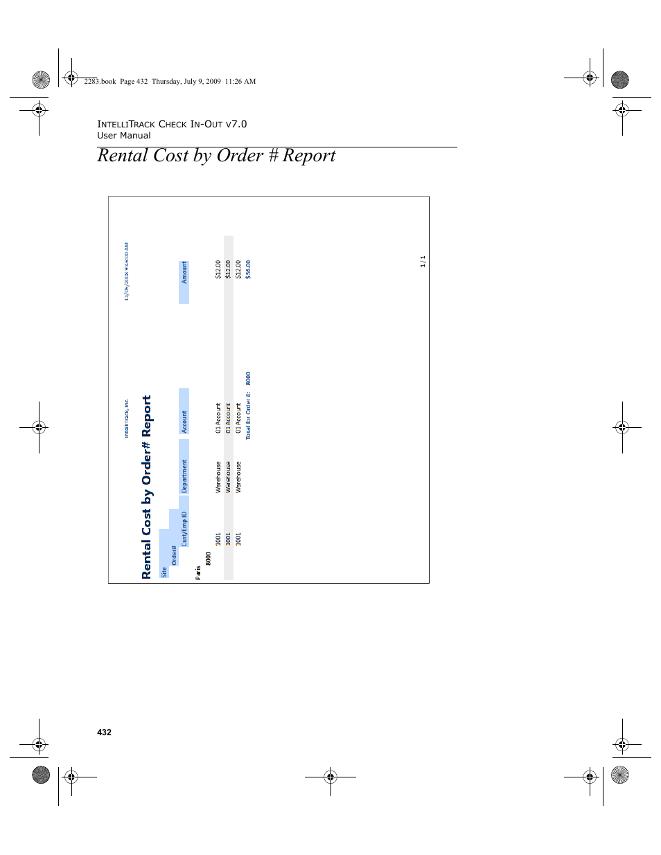 Rental cost by order # report, Rental cost by order # report 432 | IntelliTrack Check In/Out User Manual | Page 460 / 474