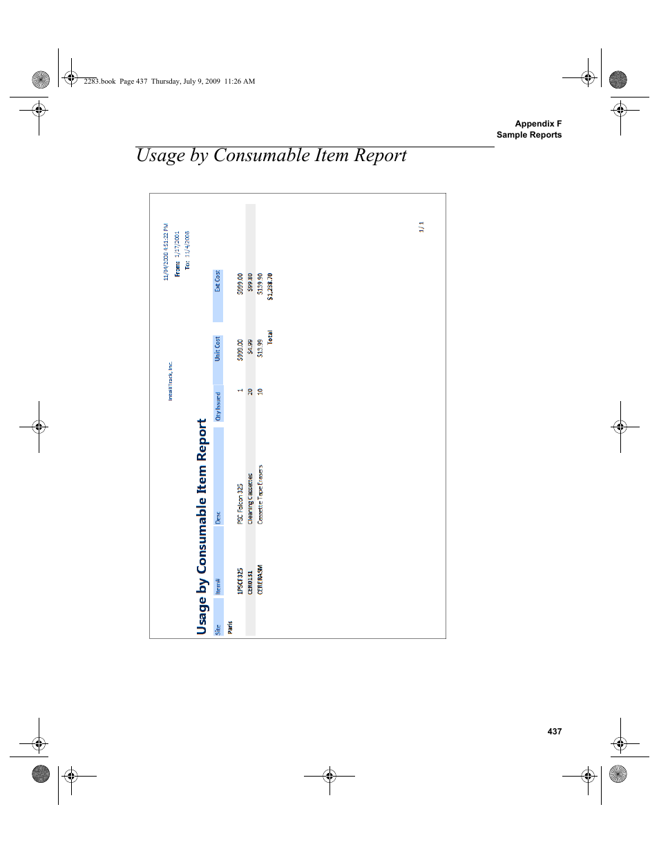 Usage by consumable item report, Usage by consumable item report 437 | IntelliTrack Check In/Out User Manual | Page 465 / 474