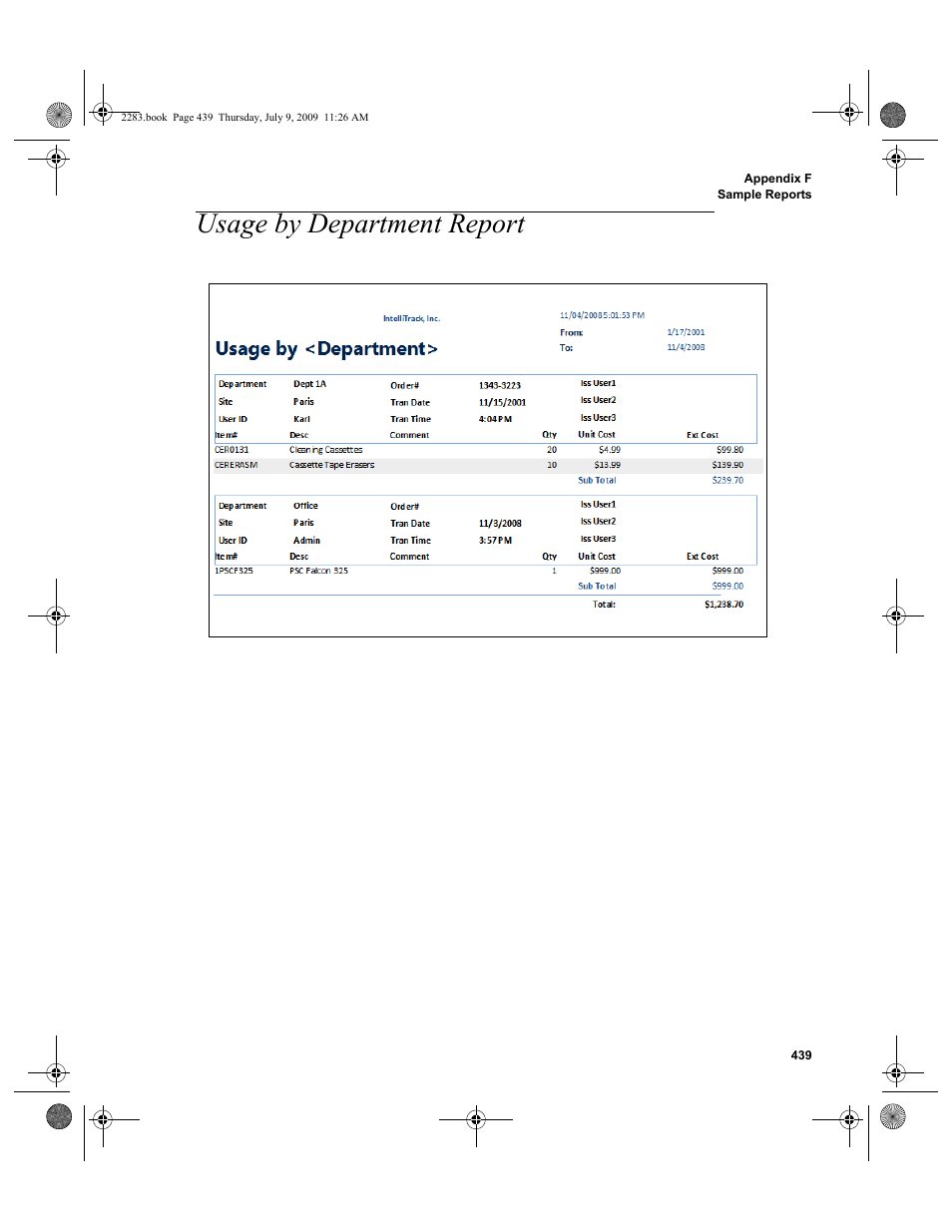 Usage by department report, Usage by department report 439 | IntelliTrack Check In/Out User Manual | Page 467 / 474