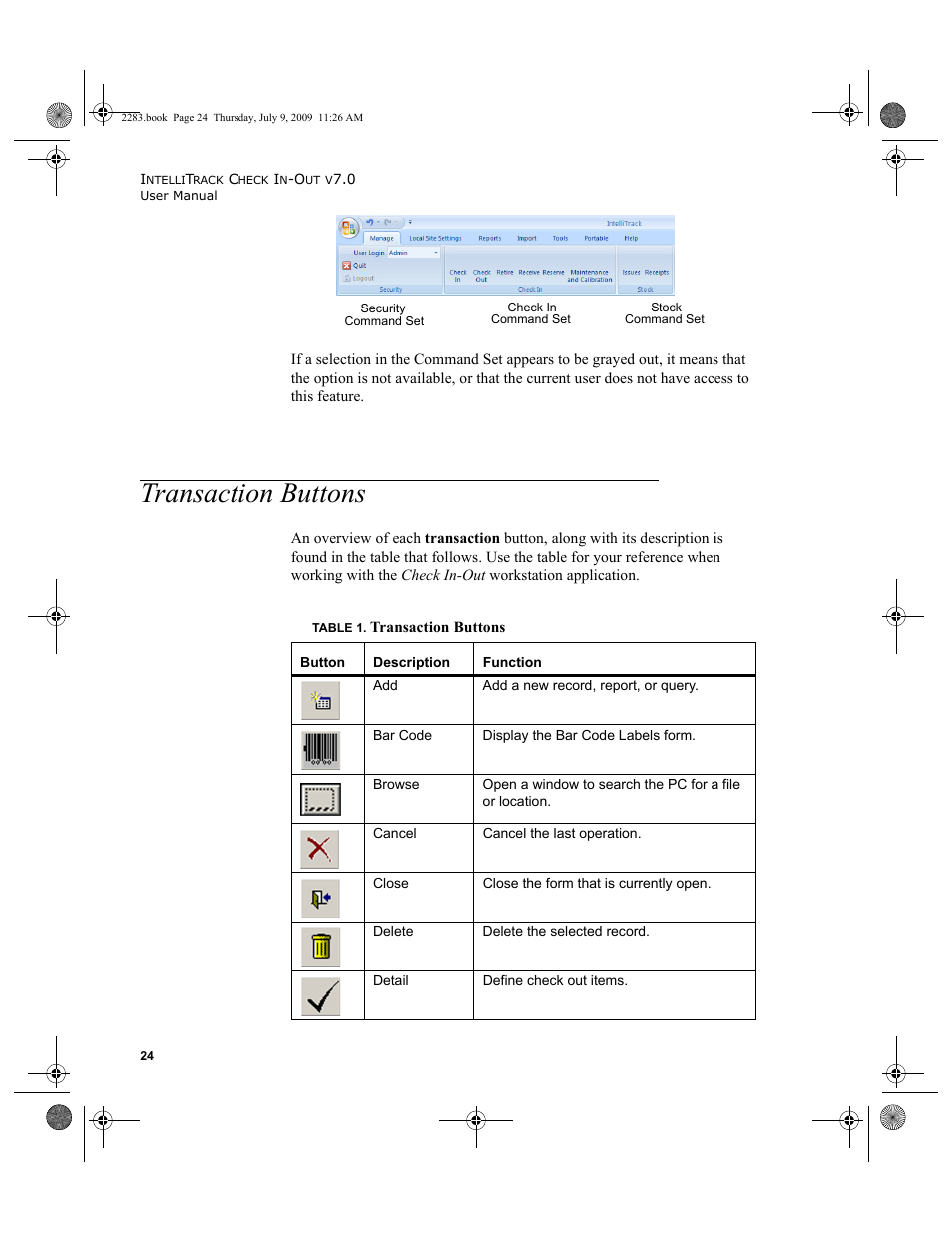 Transaction buttons, Transaction buttons 24 | IntelliTrack Check In/Out User Manual | Page 52 / 474