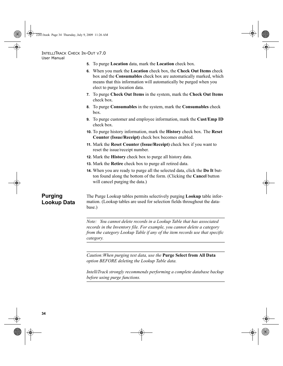 Purging lookup data, Purging lookup data 34 | IntelliTrack Check In/Out User Manual | Page 62 / 474