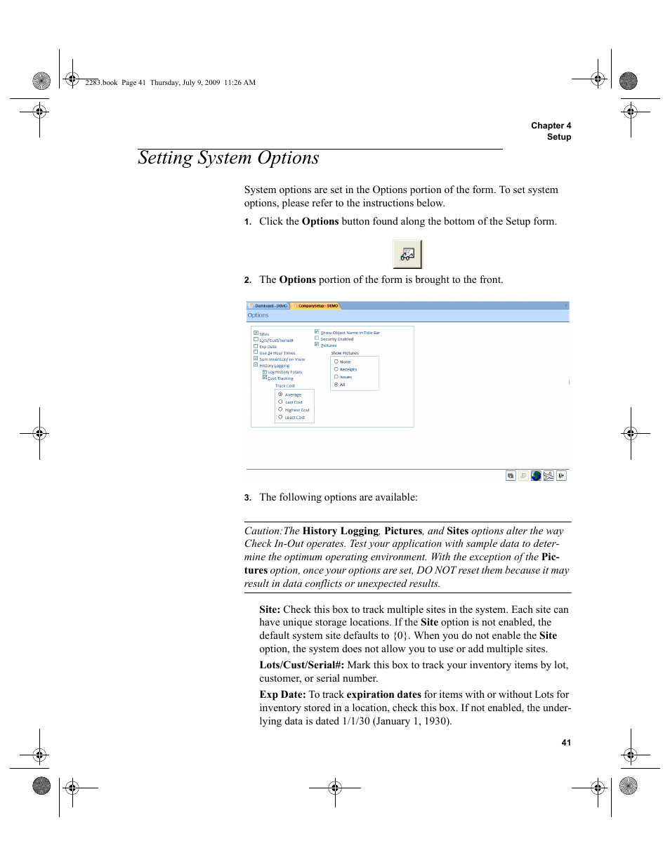 Setting system options, Setting system options 41 | IntelliTrack Check In/Out User Manual | Page 69 / 474