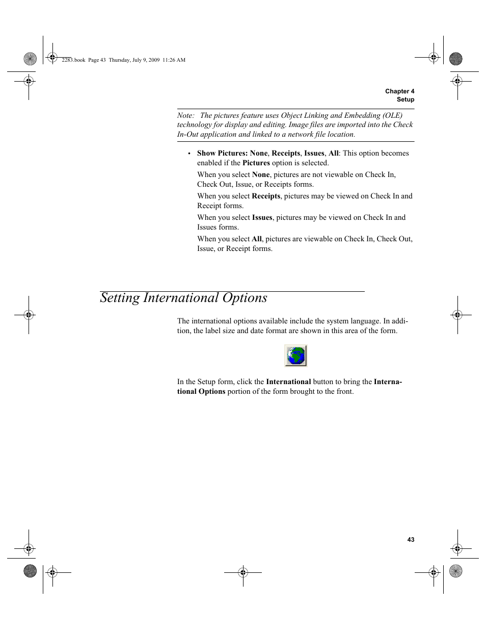 Setting international options, Setting international options 43 | IntelliTrack Check In/Out User Manual | Page 71 / 474