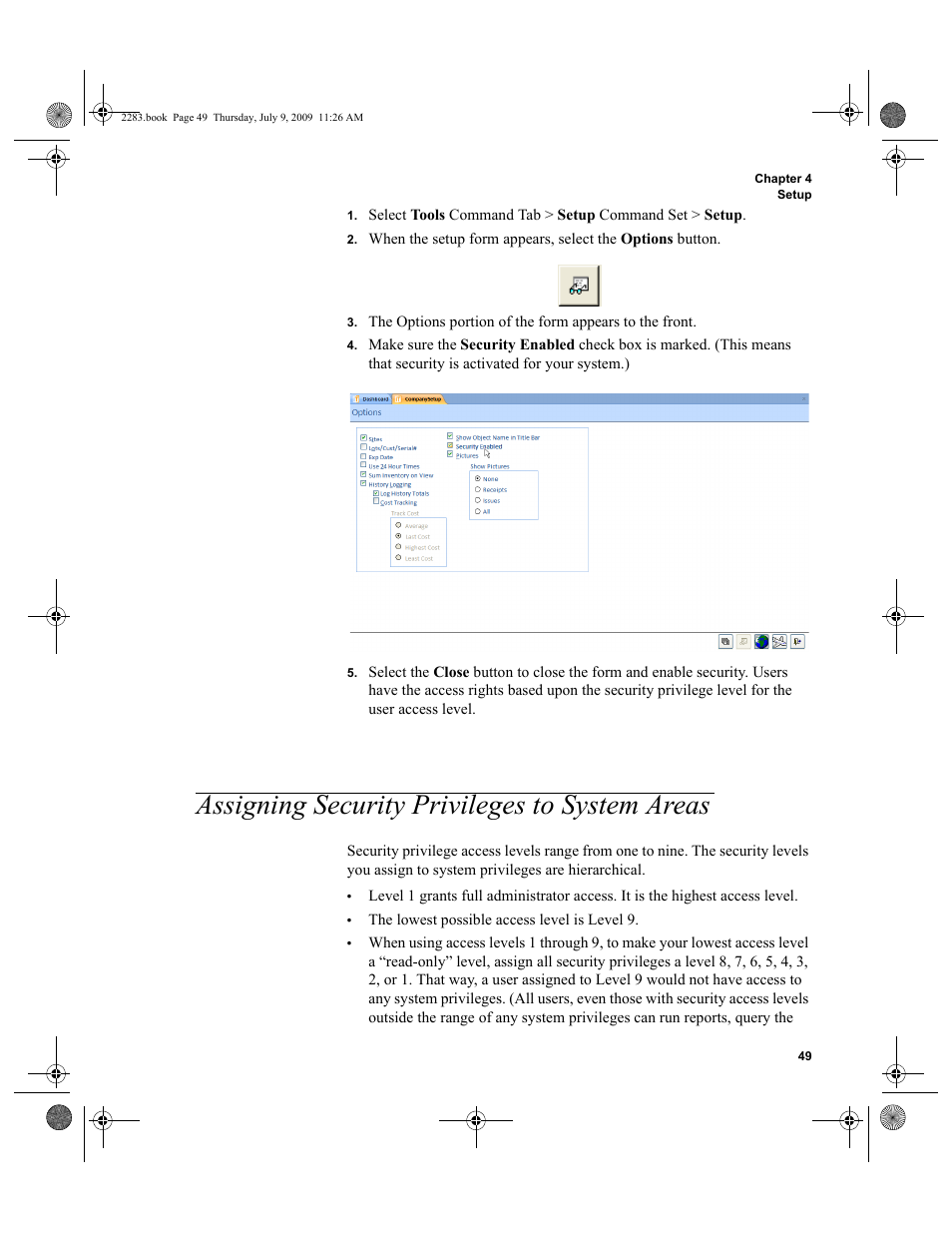 Assigning security privileges to system areas, Assigning security privileges to system areas 49 | IntelliTrack Check In/Out User Manual | Page 77 / 474