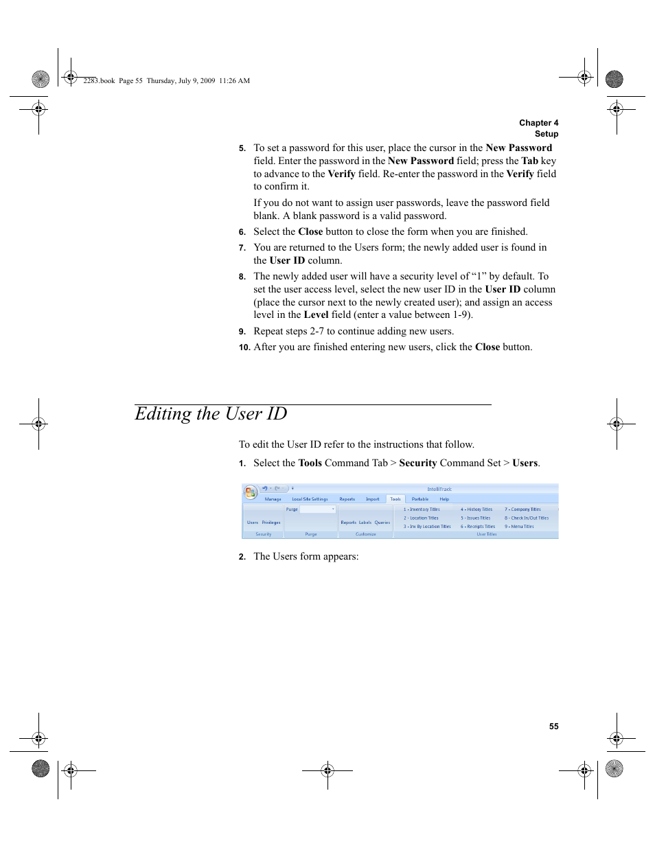 Editing the user id, Editing the user id 55 | IntelliTrack Check In/Out User Manual | Page 83 / 474