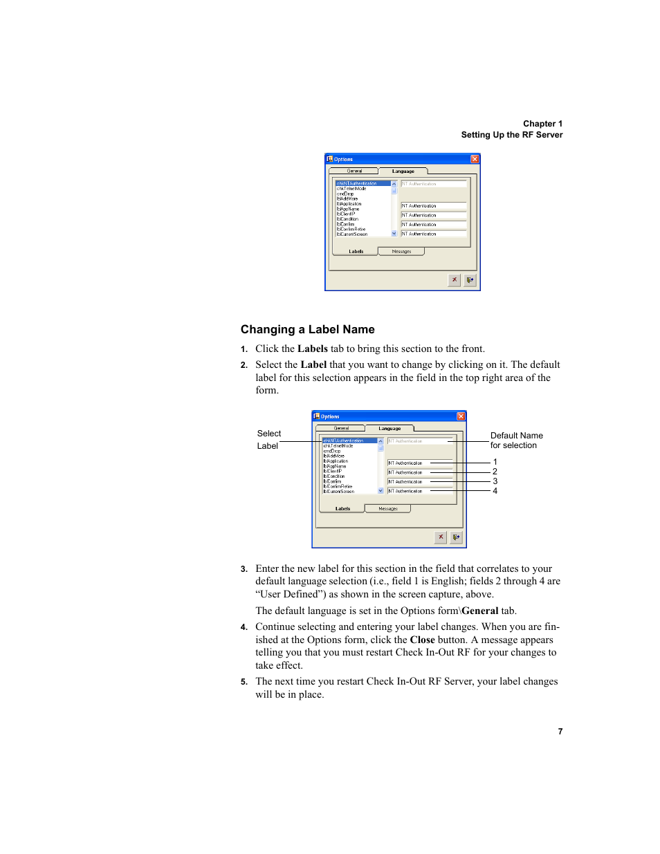 Changing a label name | IntelliTrack Check In/Out User Manual | Page 17 / 78