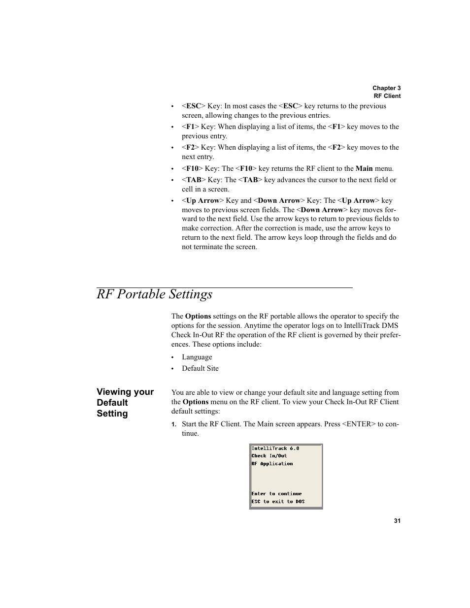 Rf portable settings, Viewing your default setting, Viewing your default setting 31 | IntelliTrack Check In/Out User Manual | Page 41 / 78