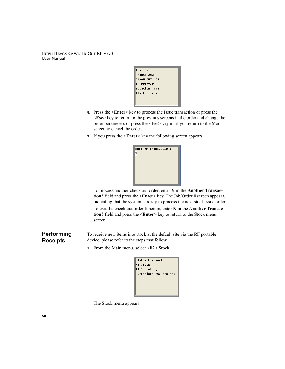 Performing receipts | IntelliTrack Check In/Out User Manual | Page 60 / 78
