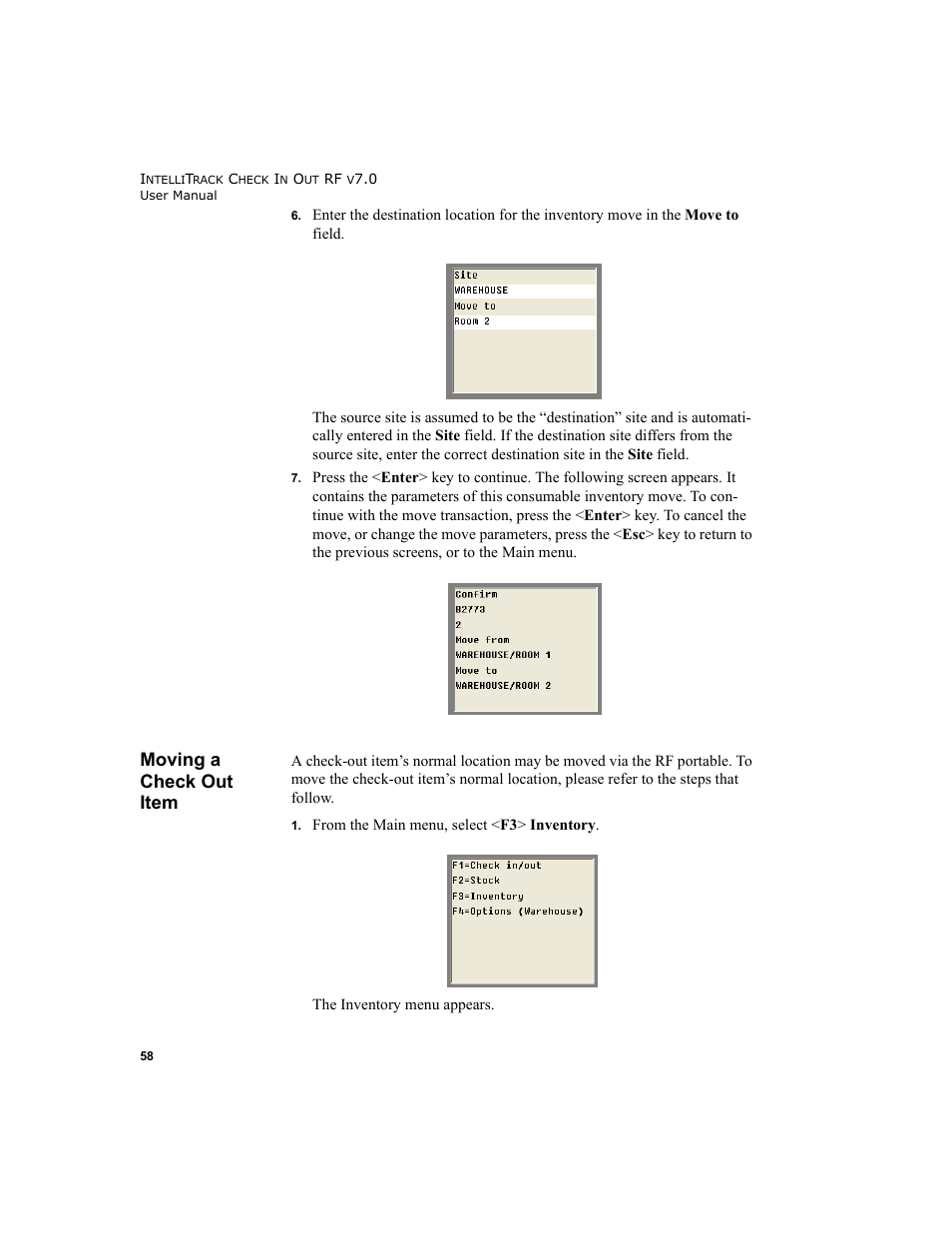 Moving a check out item, Moving a check out item 58 | IntelliTrack Check In/Out User Manual | Page 68 / 78