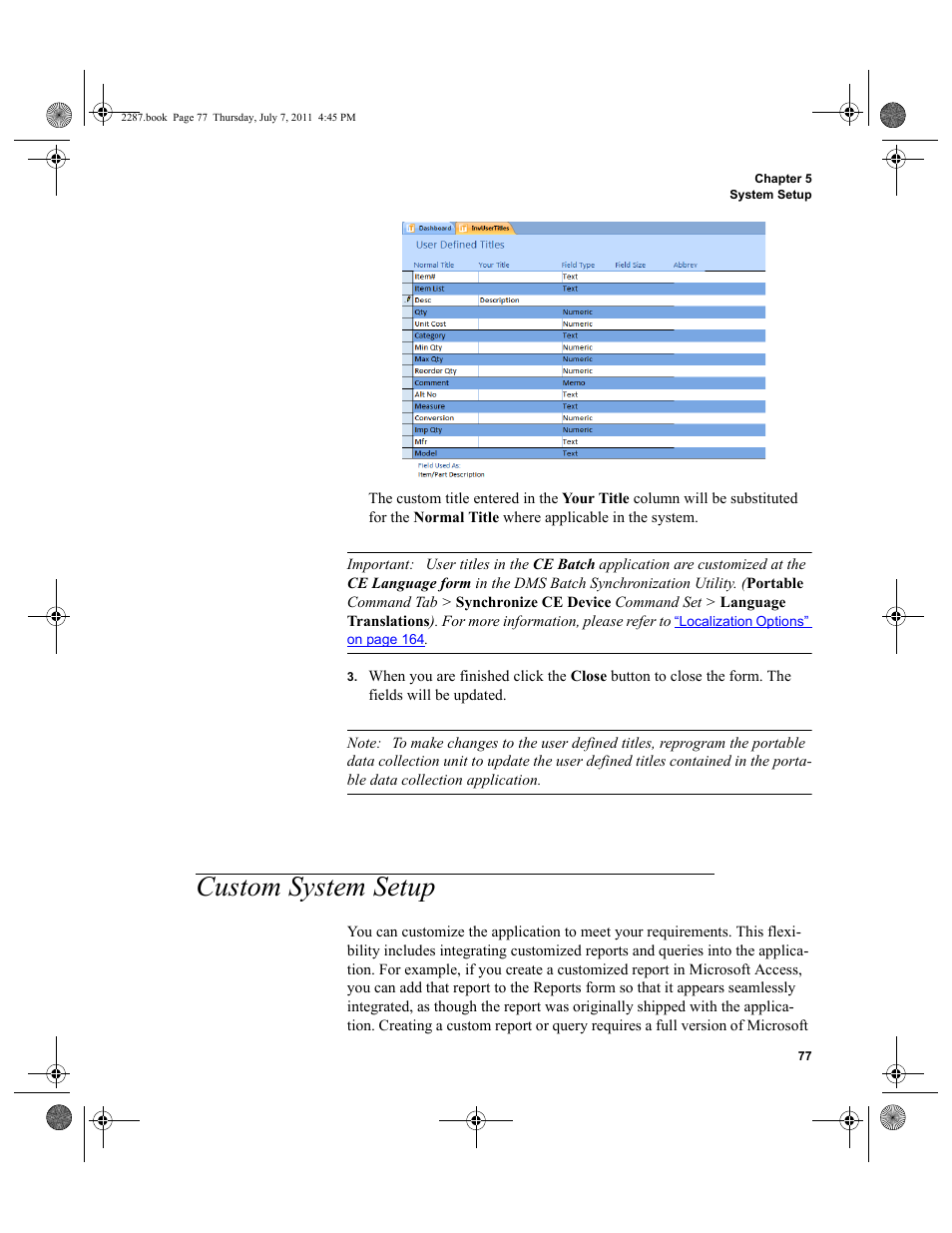 Custom system setup | IntelliTrack Inventory Management User Manual | Page 103 / 366