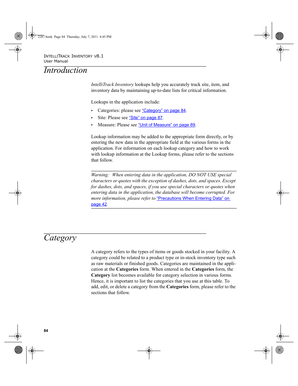 Introduction, Category, Introduction category | IntelliTrack Inventory Management User Manual | Page 110 / 366
