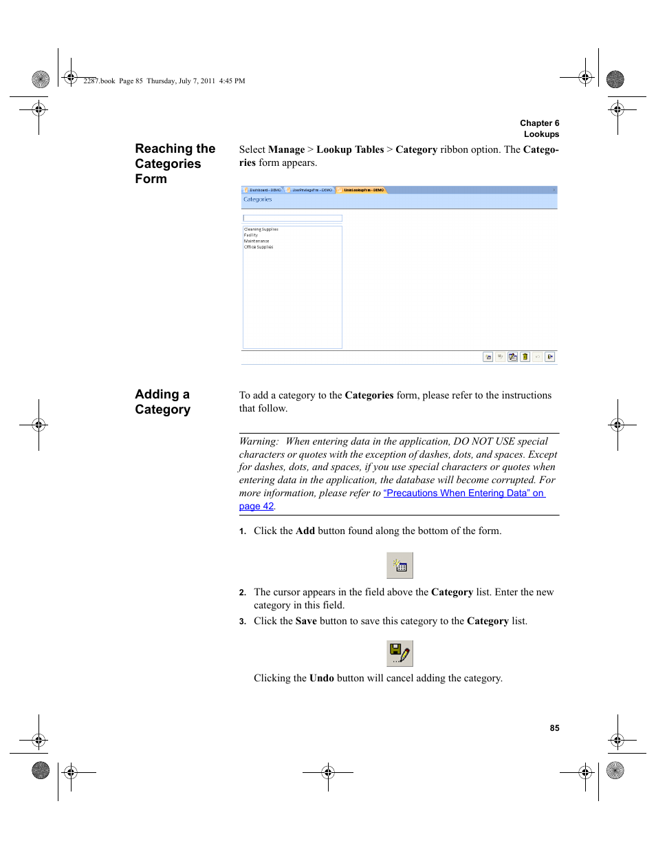 Reaching the categories form, Adding a category, Reaching the categories form adding a category | IntelliTrack Inventory Management User Manual | Page 111 / 366